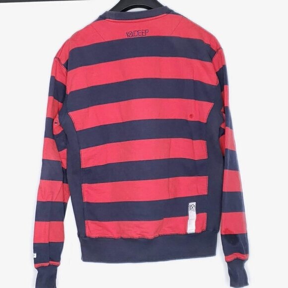 10 Deep Striped Crewneck Sweatshirt Mesh Lining Kangaroo Pocket Men's Large - Picture 4 of 12
